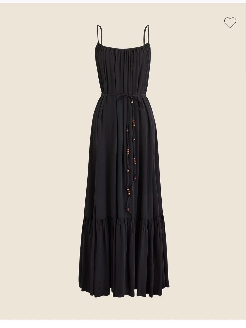 J. Crew Black Spaghetti-Strap Maxi Dress with Beaded Waist Tie